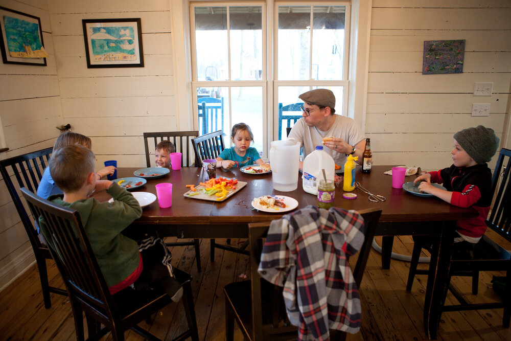 The kids are young enough that it is still normal to eat suppers together. It is often Aaron and I trying to rein in the crazy, and catching tipping cups of milk, but I'm thankful for the routine.