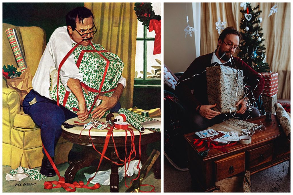 Vintage holiday inspiration - Man wrapping gifts