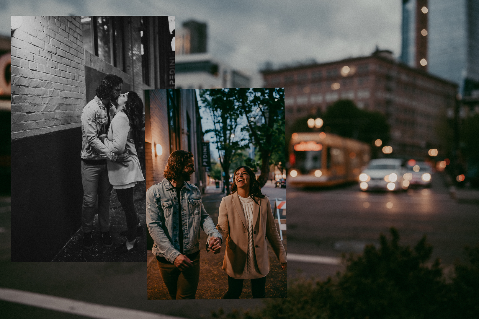 Collage of nighttime couple session