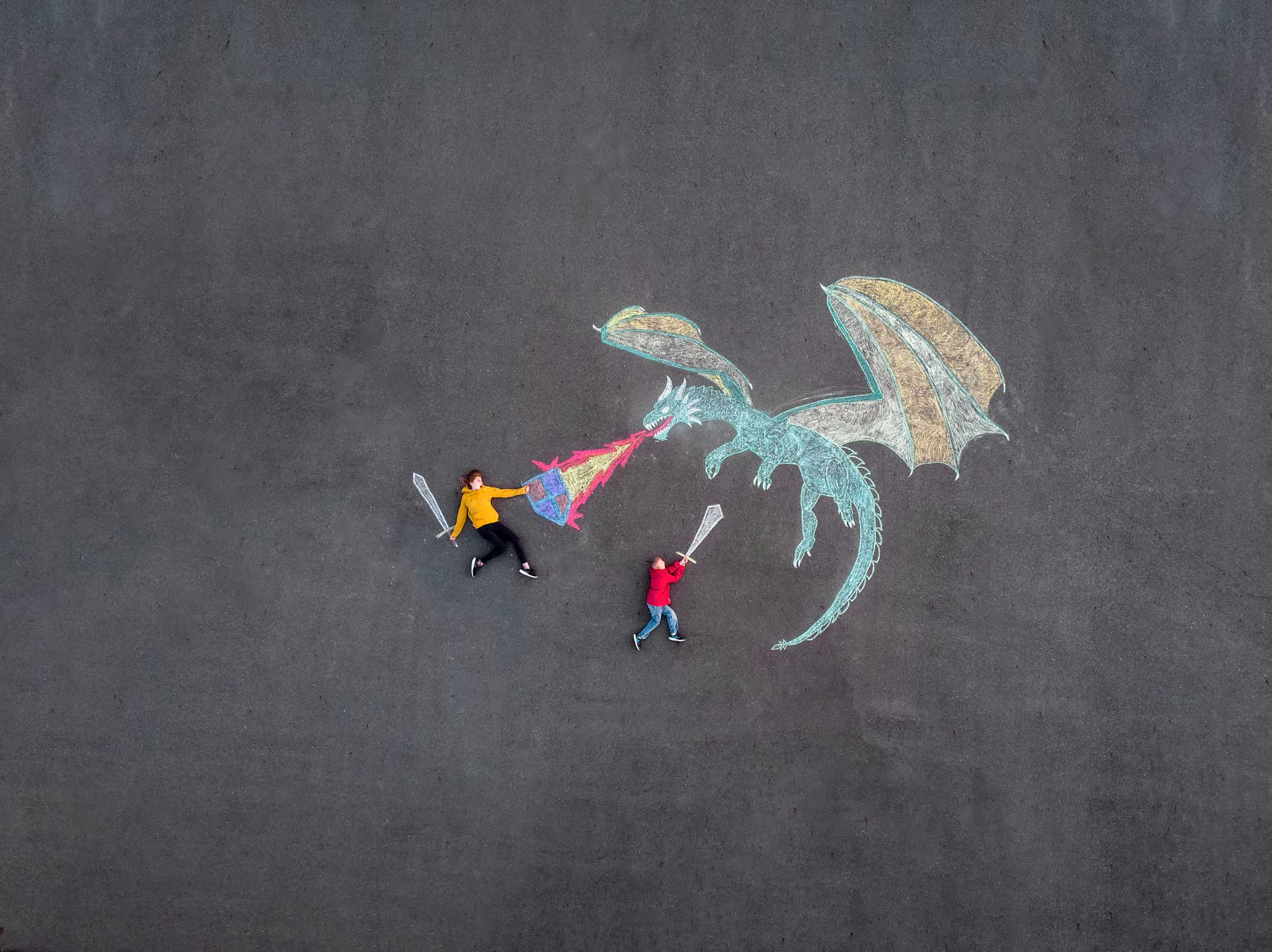 6 Tips to Get the Creative Juices Flowing drone image of chalk dragon