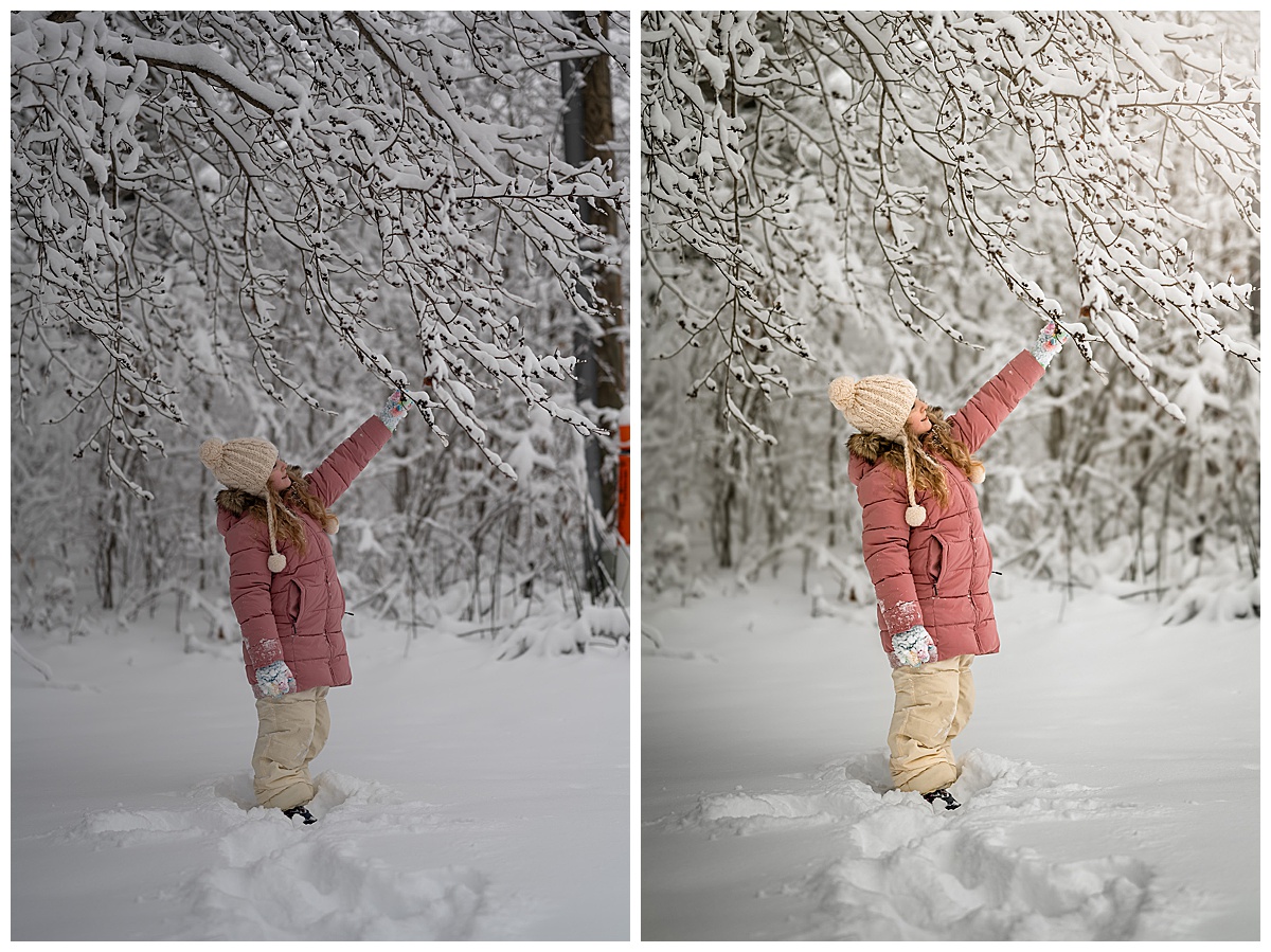 Watch Your Exposure. In this winter photograph a girl plays in the snow.